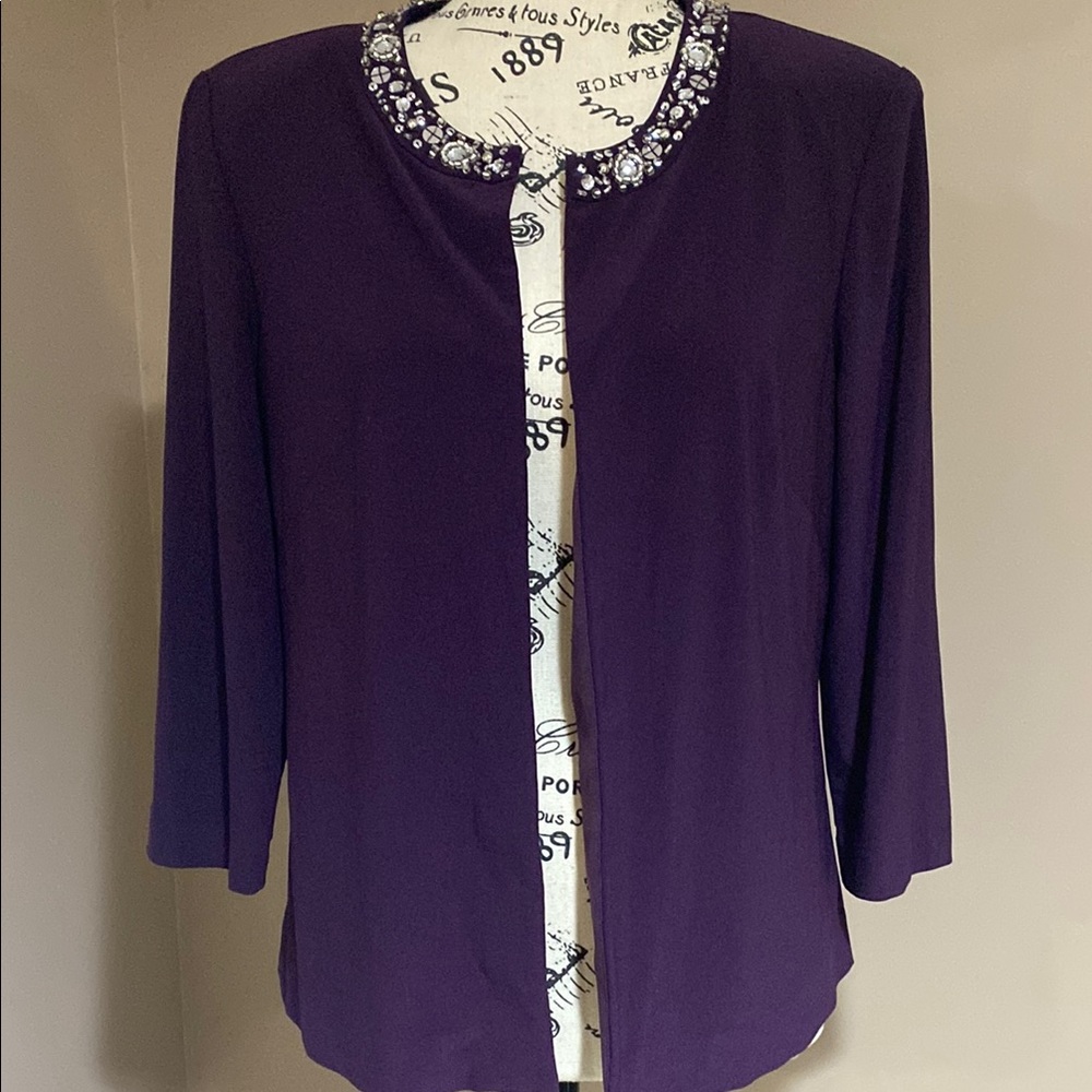 Alex Evenings Elegant Purple Women's Top with Embellished Collar NWT